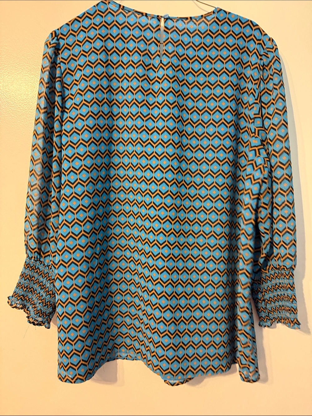 Calvin Klein Teal and Black Geometric Smocked Blouse size XL - Picture 2 of 4